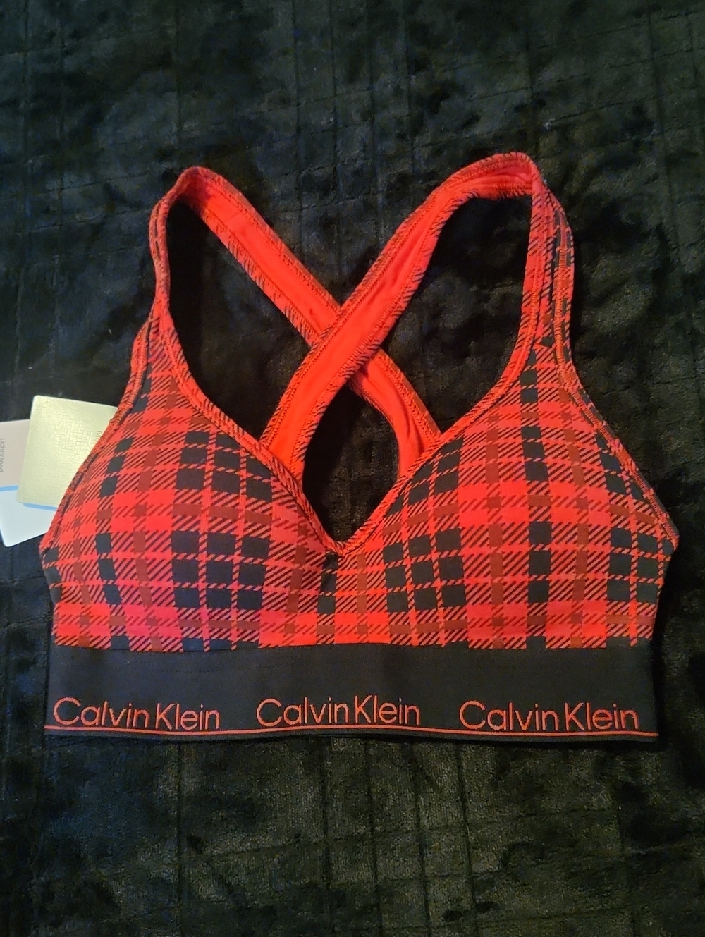 Calvin Klein Red & Black Plaid Crossback Bralette